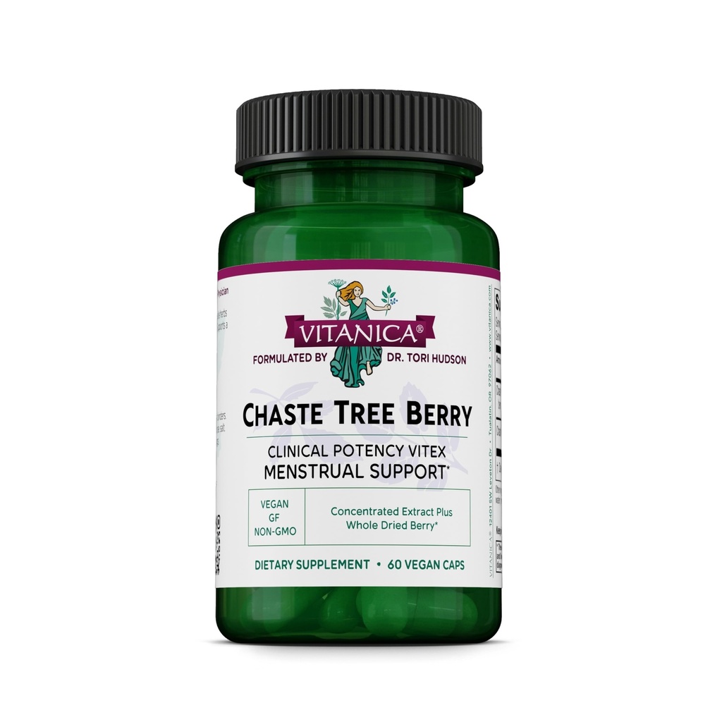 Extrait de baies d'arbre de Vitanica Chaste, supplément de chasteberry de Vitex pour les femmes, équilibre hormonal et soutien du cycle menstruel, non OGM, végétalien, 2 mois d'approvisionnement, 60 capsules