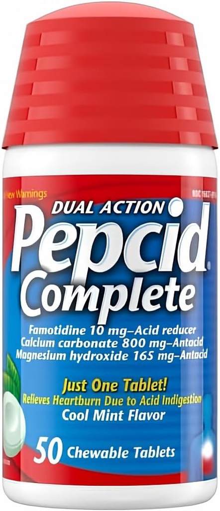 Pepcid Complete Acid Reducer + Antacida kauwtabletten, Cool Mint smaak, 50 tellen door Pepcid Complete (verpakking van 1)