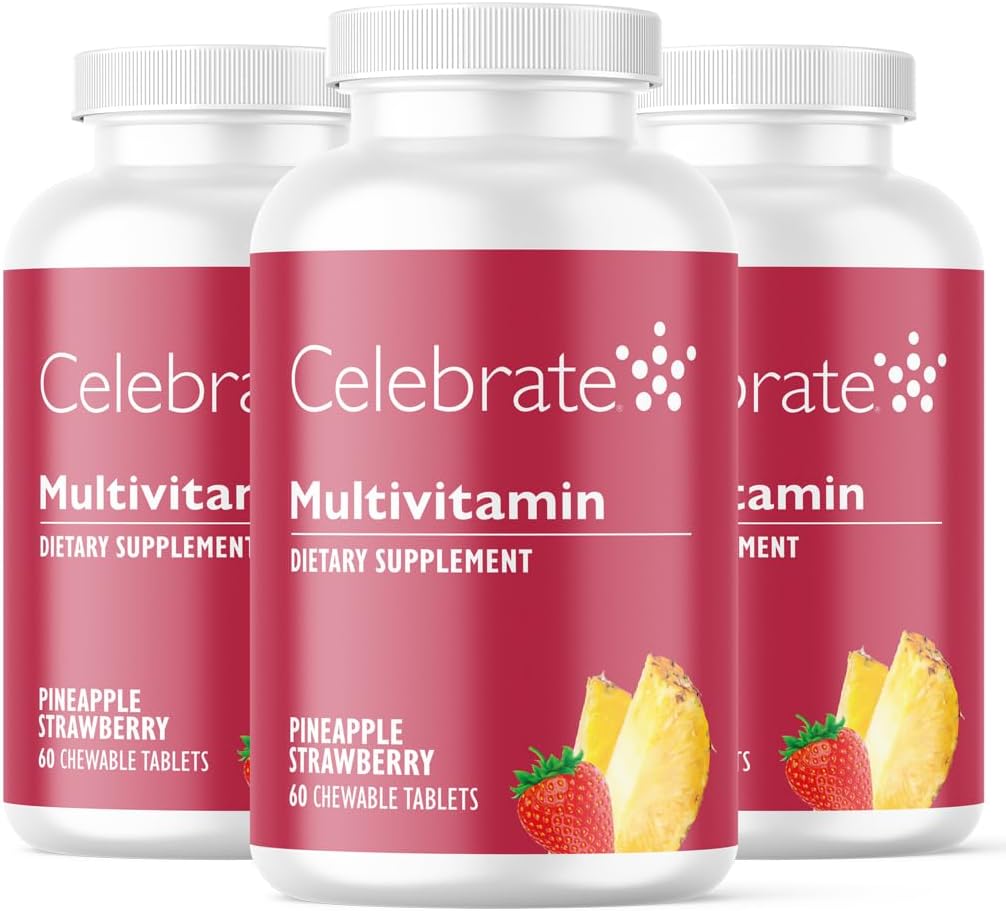 Célébrez les vitamines bariatriques Multivitamines à croquer, sans fer - Supplément de gastrectomie post gastrique pour hommes et femmes - Minéraux essentiels et vitamine A, B, D et E - Fruité (180 comprimés)