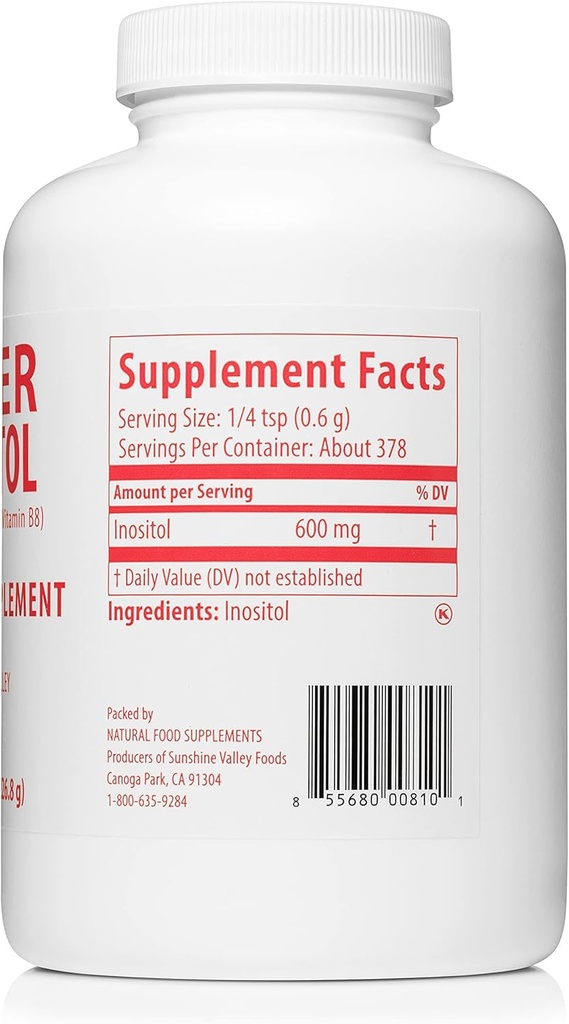 Sunshine Valley® Super Inositol, Vitamine B8 Poederd Dieetsupplement, Natuurlijke & PCOS Vruchtbaarheid Supplement, Hormonale Balance & Gezonde ovariële functie Ondersteuning - 16 oz