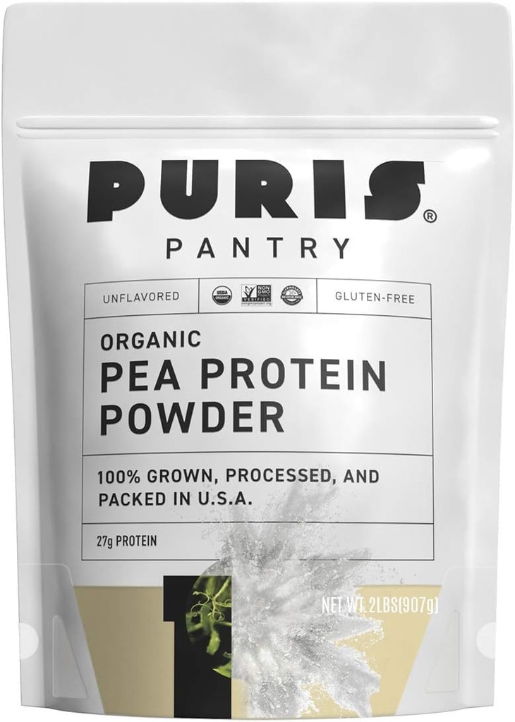 PURIS® Organic Pea Protein Powder, 100% Made in the USA, 2 LB Unflavored, Certified Organic, Vegan, Gluten Free, Dairy Free, Non GMO, Plant Based Protein, Keto, BCAA (2 Pond (Pack of 12), Unflavored)