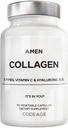 Amen Multi Collageen Peptiden Capsules with Hyaluronic Acid and Vitamin C - 5 Types Collageen Proteïne Type I, II, III, V, X - Gras Fed Gehydrolyseerd - 18 Aminozuren - Collageen Supplement - 90 Pillen
