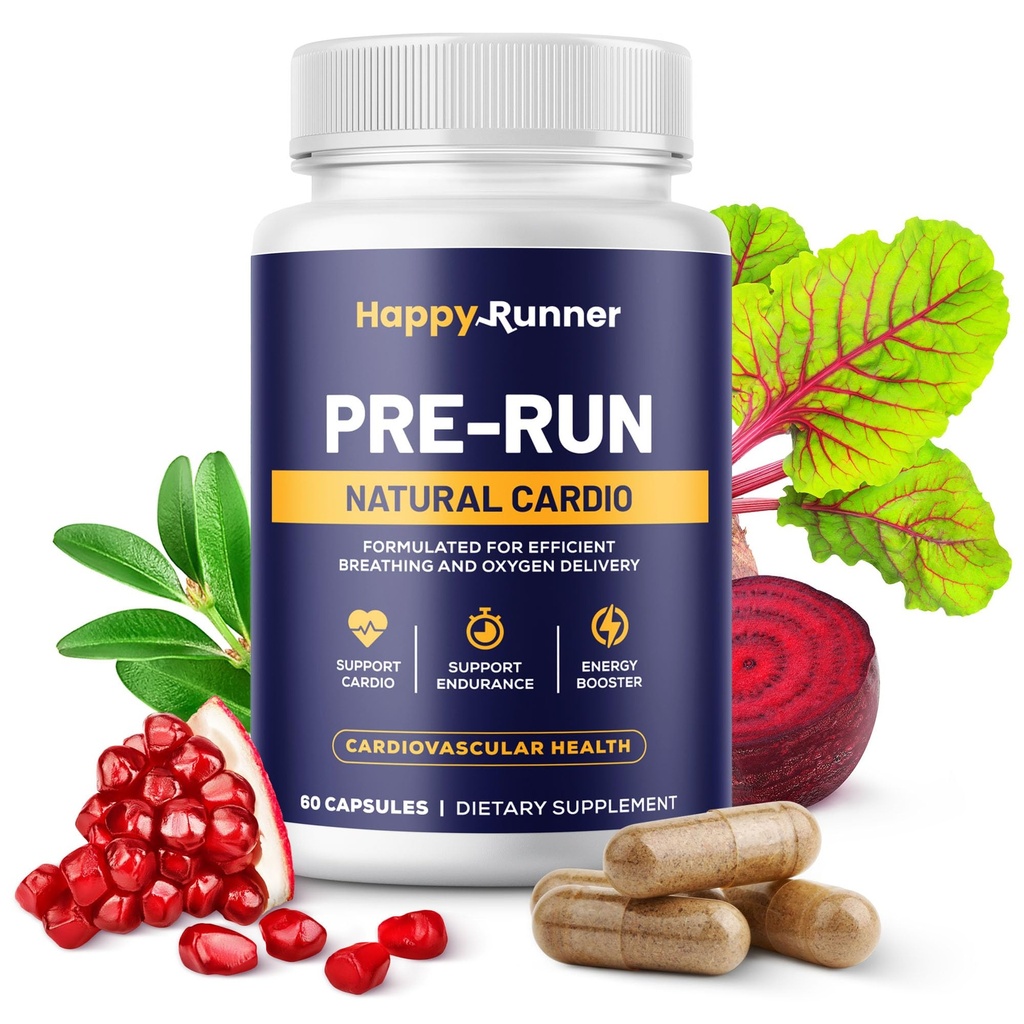 Happy Runner: Pre-Run - Verbetert ademhalen, Verbeterde zuurstoftoevoer, Adembenemend Efficiëntie, Boosts Endurance, Nitric Oxide Booster, Verbeterde Bloedstroom, Running Supplementen, Cardiovasculaire Gezondheid