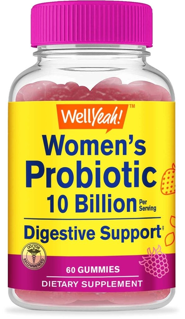 WellYeah Probiotics for Women Gummies - 10 miljard CFU - voor Digestieve Ondersteuning, Gut Health en Vrouwelijke Gezondheidsondersteuning - Natuurlijke Sourced Smaken - Veganist, Vertraagde Release Womens Probiotic - 60 Gummies