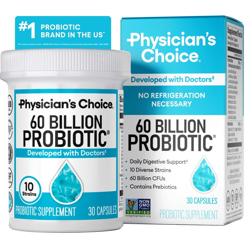Artsenkeuze Probiotica 60 miljard CFU - 10 strains + Organische Prebiotica - Immune, Digestieve & Gut Health - Ondersteuning Occasional Constipatie, diarree, gas & Bloating - voor vrouwen & mannen - 30ct