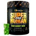 ALPHA LION Poudre pré-entraînement surhumaine, Beta Alanine, L-Taurine et caféine Tri-Source pour énergie soutenue et focus, oxyde nitrique et citrulline pour pompe (21 portions, aigre-goutte-ours)