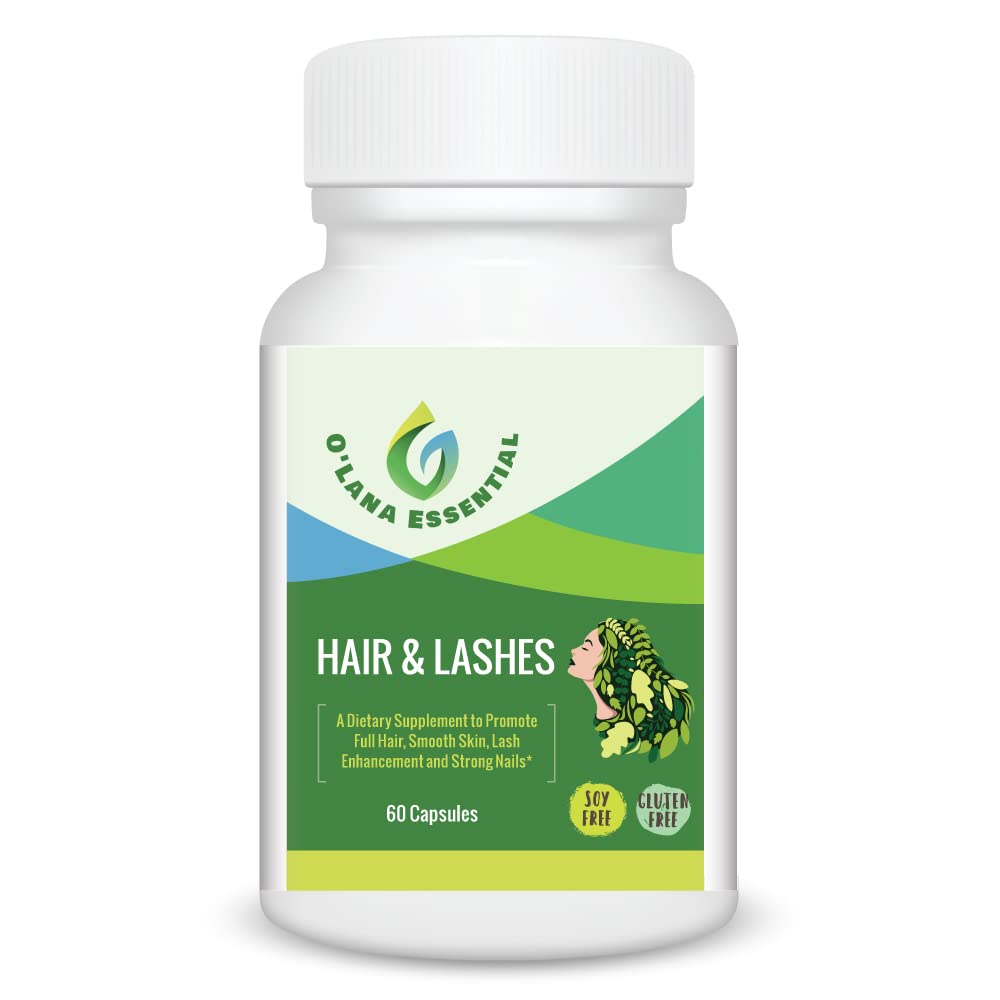 Hair Lashes Skin Nails Supplement ter bevordering van volledig haar gloeiende huid Lash Enhancement en sterke Nails GMP Gecertificeerd met Biotin Collageen Niacin Zink Vitamine A C & D3 60 Capsules OLana Essentieel