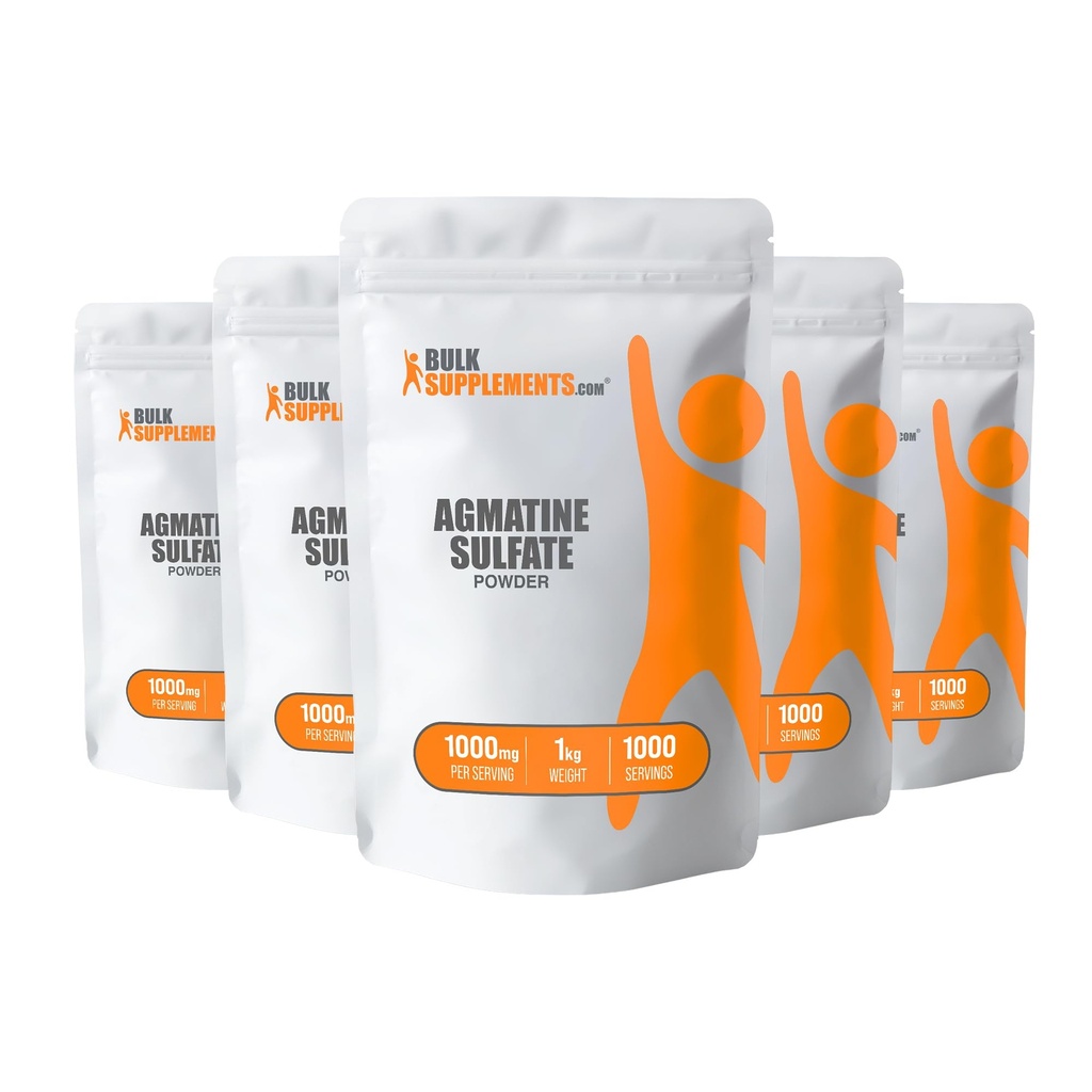 BulkSupplements.com Poudre de sulfate d'agmatine - Supplément d'oxyde nitrique, sulfate d'agmatine 1000mg - Sans aromatisants et sans gluten, 1000mg par portion, 5kg (11 lbs) (paquet de 5)