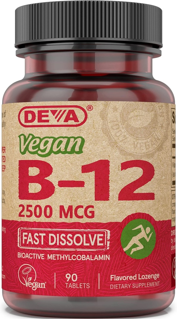 DEVA Nutrition Vegan Sublingual Fast Solution B-12 Tablets, 2500 mcg, 90 Tellen