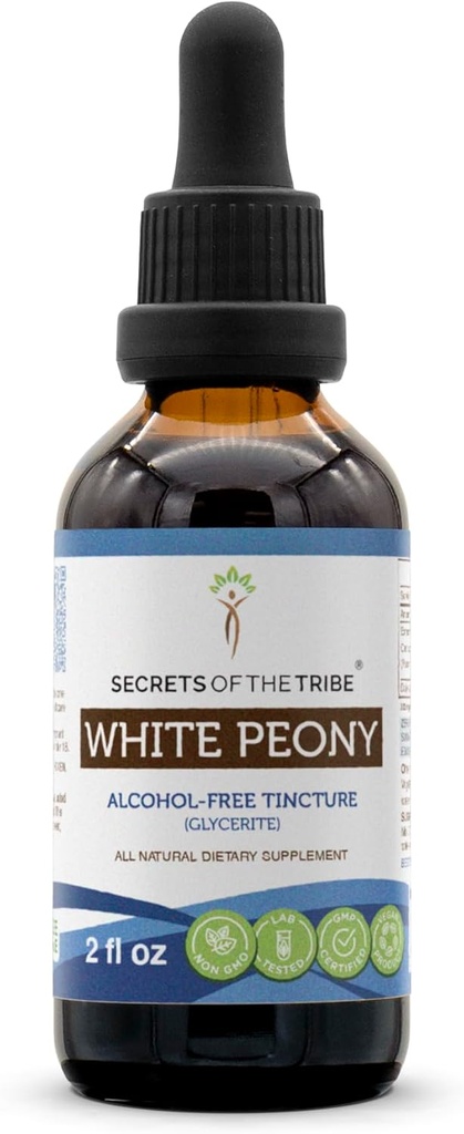Geheimen van de Stam Witte Peony Alcoholvrije Liquid Extract, Witte Peony (Paeonia Lactiflora) Tinctuur Supplement (2 FL OZ)
