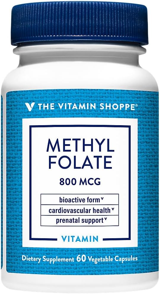 De Vitamin Shoppe Methylfolaat voor de gezondheid van vrouwen - Prenatale ondersteuning & Baby Ontwikkeling - 800 MCG (60 plantaardige capsules)