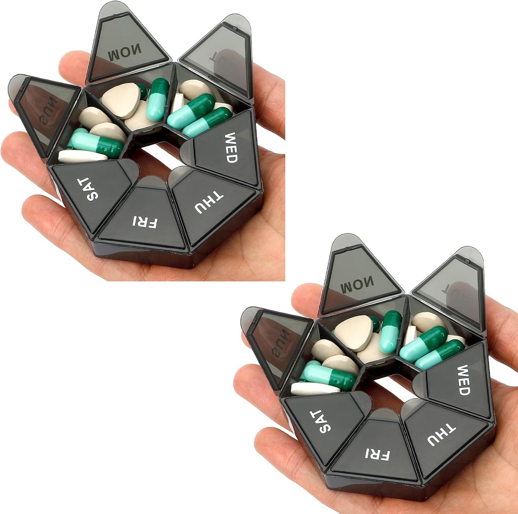 Pillen Organisator, 2 Pack Pill Box, Kleine pillen Case, Medicine Container 1 Time a Day, Weekly Medicine Organizers, Pill s Cases, Medicine Holder, Daily Organizer Travel 7 Day(Zwart)