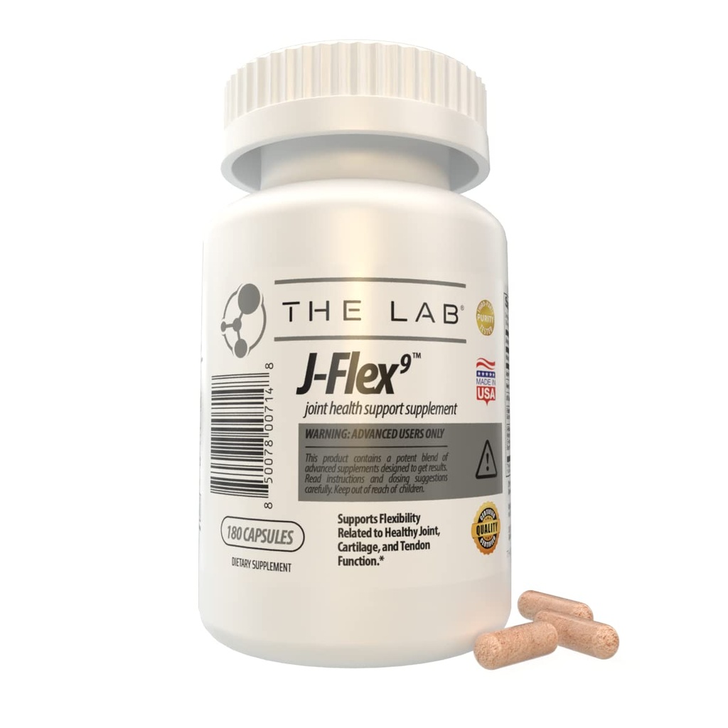 J-FLEX9 Supplément de santé mixte avancé + Cartilage Support & Tendon Function.com Les ingrédients comprennent: Chondroitine, Glucosamine, MSM, Curcumine, Boswellia Serrata, Collagen. Fabriqué aux États-Unis
