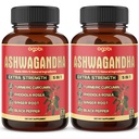 2 Boîtes - 60 Capsules Ashwagandha Capsules - Haute Concentré - 5en1 Formule Ashwagandha, Turmeric, Rhodiola Rosea, Ginger, Pepper Noir - Approvisionnement de 4 mois
