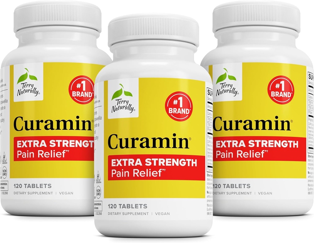 Terry Natuurlijk Curamine Extra Sterkte - Curcumin & Boswellia voor gezonde oplage ondersteuning - Kurkuma supplement ter ondersteuning van gewrichten, spiergezondheid & Endorphin productie - 120 tabletten (pakket van 3)
