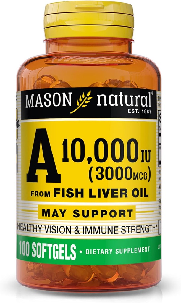 MASON NATUURLIJKE Vitamine A 3.000 mcg (10.000 IE) uit visleverolie, ondersteunt Visie & Immune Health, 100 Softgels