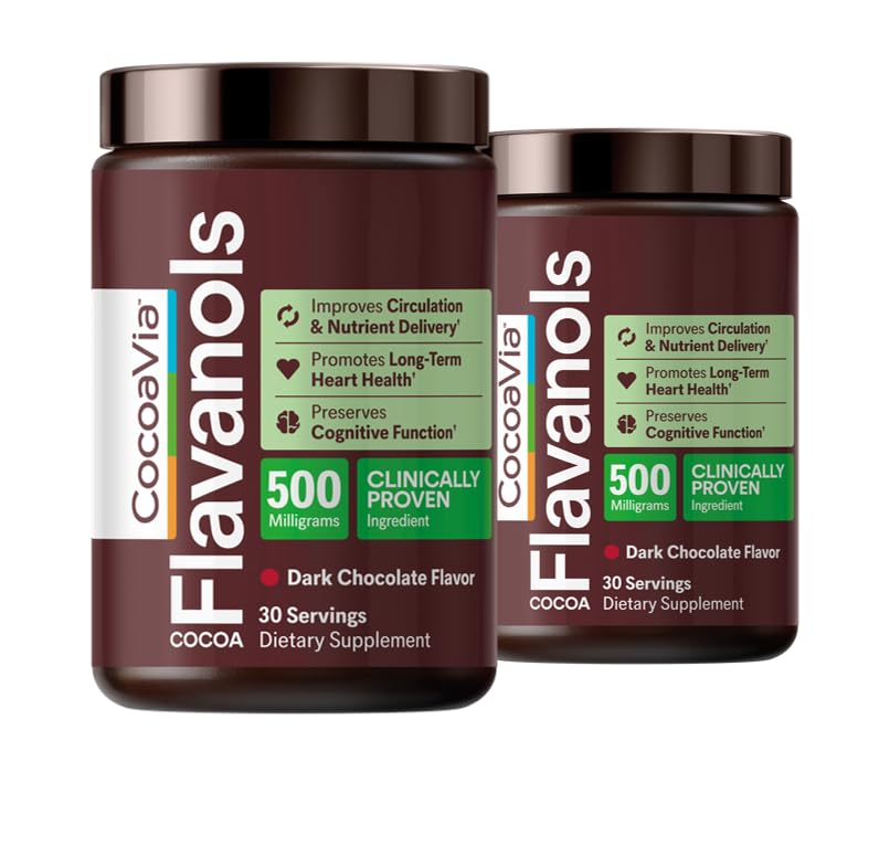 CocoaVia Cardio Health Cocoa Powder, 60 Servings, 500mg Cocoa Flavanols, Support Heart Health, Boost Nitric Oxide, Verbeter Circulatie, Energie, Preworkout, Vegan, Dark Chocolate Cacao