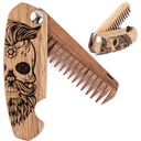 Geniet van de Houten Baard Comb voor mannen, Vouwbare Zak Baard Accessoires voor mannen, Gegraveerde Walnut Houten Comb voor Moustache, Baard & Hair Voor Hem (Half Skull)