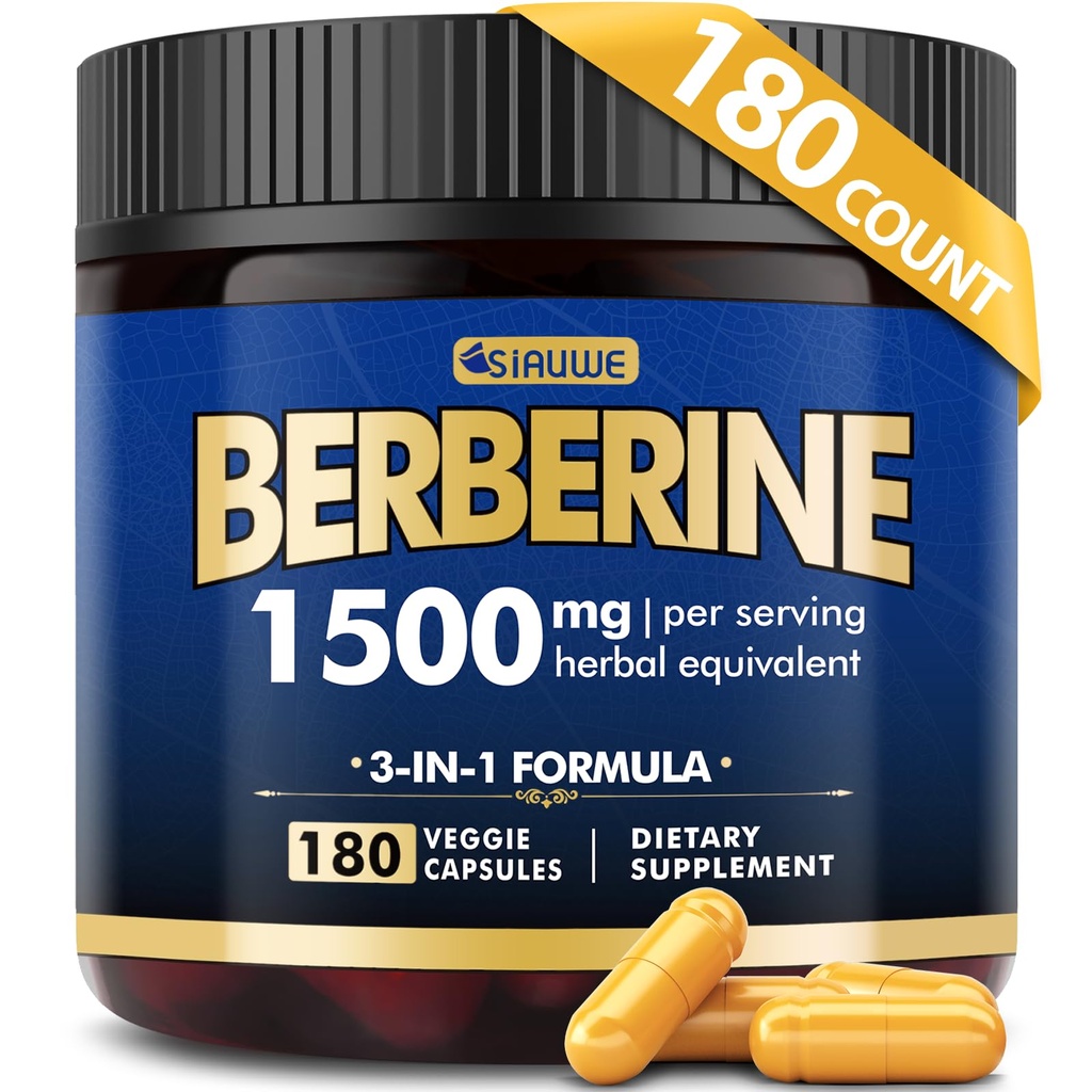 Supplément berbère, Berberine haute résistance 1500MG, 180 Caps - Plus Citrus Bergamot, Suppléments racines Berberine HCI - Métaboliques, AMPK Soutenir la gestion du poids santé - Vegan, Organique, Non-OGM
