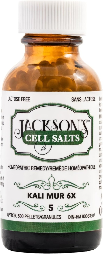 Jackson's #5 Cell Salt Kali mur 6X (500 Pellet Fles) Gecertificeerde Vegan, Lactose-vrij Schuessler Weefsel Zout Kali muriaticum 6X