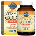 Jardin de la vie Vitamine D, Code Vitamine Raw D3, Vitamine D 2,000 UI, Raw Whole Food D3 Suppléments avec Chlorella, Fruits, Végétiques et Probiotiques pour la santé des os et immunitaires, 60 Capsules végétariennes