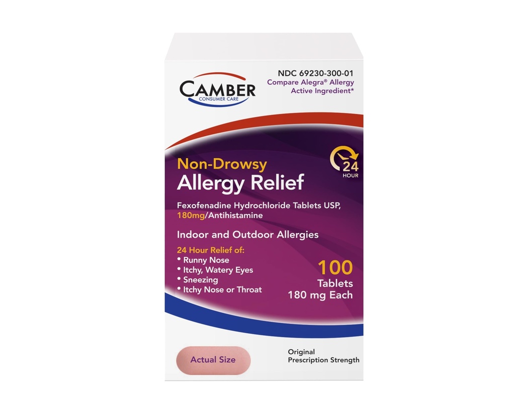 Camber Fexofenadine Antihistamine Non-Drowsy Indoor Outdoor 24 uur Allergie Relief Medicine 100 tabletten