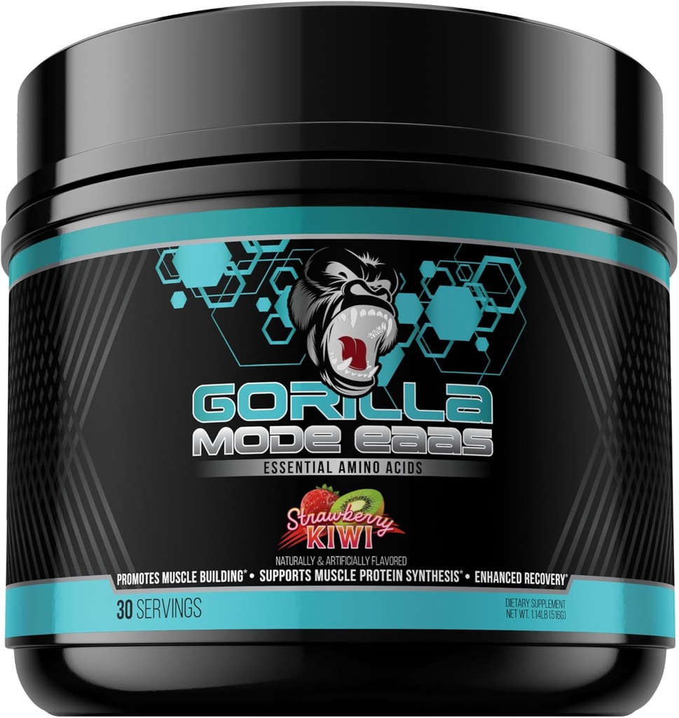Gorilla Mind Essential Amino Acids to Support Muscle Building, Enhanced Recovery, and Protein Synthesis, Use Before, Tijdens, of Na uw training, 453 Gram (Strawberry Kiwi)