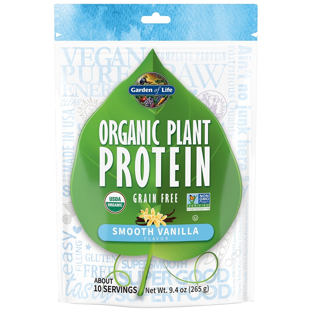 Tuin van het leven Biologische plantaardige proteïne Gladde vanillepoeder, 10 porties - Vegan, Grain Free & Gluten Free Plant Based Shake met 1 miljard CFU Probiotica & Enzymen, 15g Proteïne
