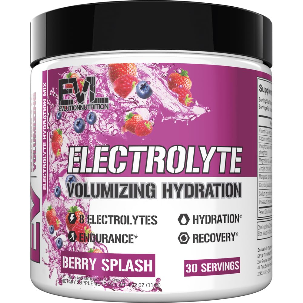 Evluution Ultimate Electrolytes Poudre Boissons - Remplissage rapide Hydratation Poudre Boissons Mélange avec 8 électrolytes clés et antioxydants - Vegan sans gluten Kéto Friendly Blend (Berry Splash)