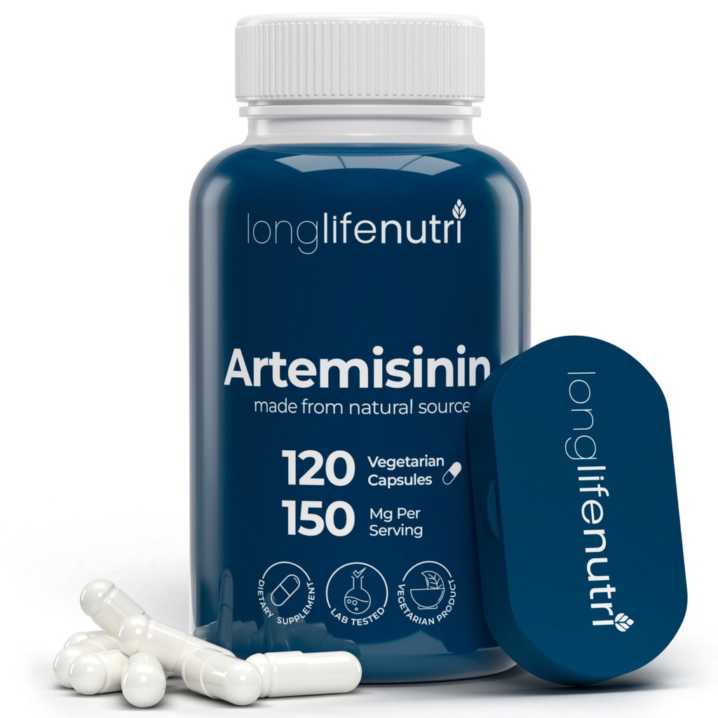 LongLifeNutri Artemisinin 150mg - Extrait de Sweet Wormwood, 120 Capsules végétariennes, Supplément Organic Artemisia Annua pour Detox quotidien, 4-Mois d'approvisionnement, GMP certifié, Fabriqué aux États-Unis