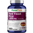 NusaPure Riz de levure rouge 1800mg 180 Capsules de légumes (non OGM, végétalien)
