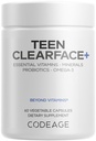 Codeage Teen Clearface Adolescent Face, Skin & Pimples, Vitamins A, C, D3, E, Pantothenic Acid, Niacin, Zinc Supplement Teenagers, Probiotics, L-Lysine, Omega-3, Oily Skin, Pores, Spots - 60 Capsules