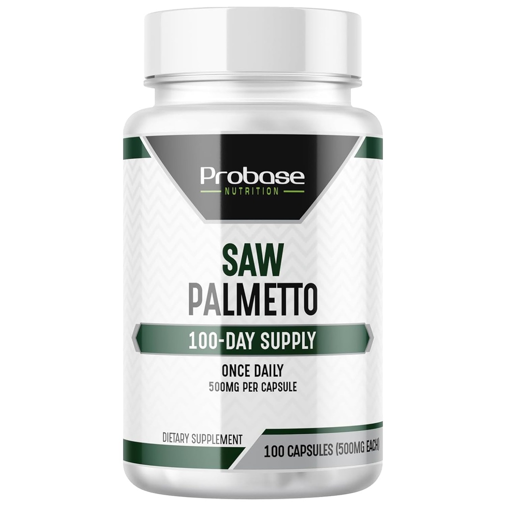 Probase Voeding Zag Palmetto Extract Prostaat Gezondheid Supplement voor mannen, Ondersteunt Prostaat, Urine, en Hair Health, 100 Capsules, 3+ maand levering