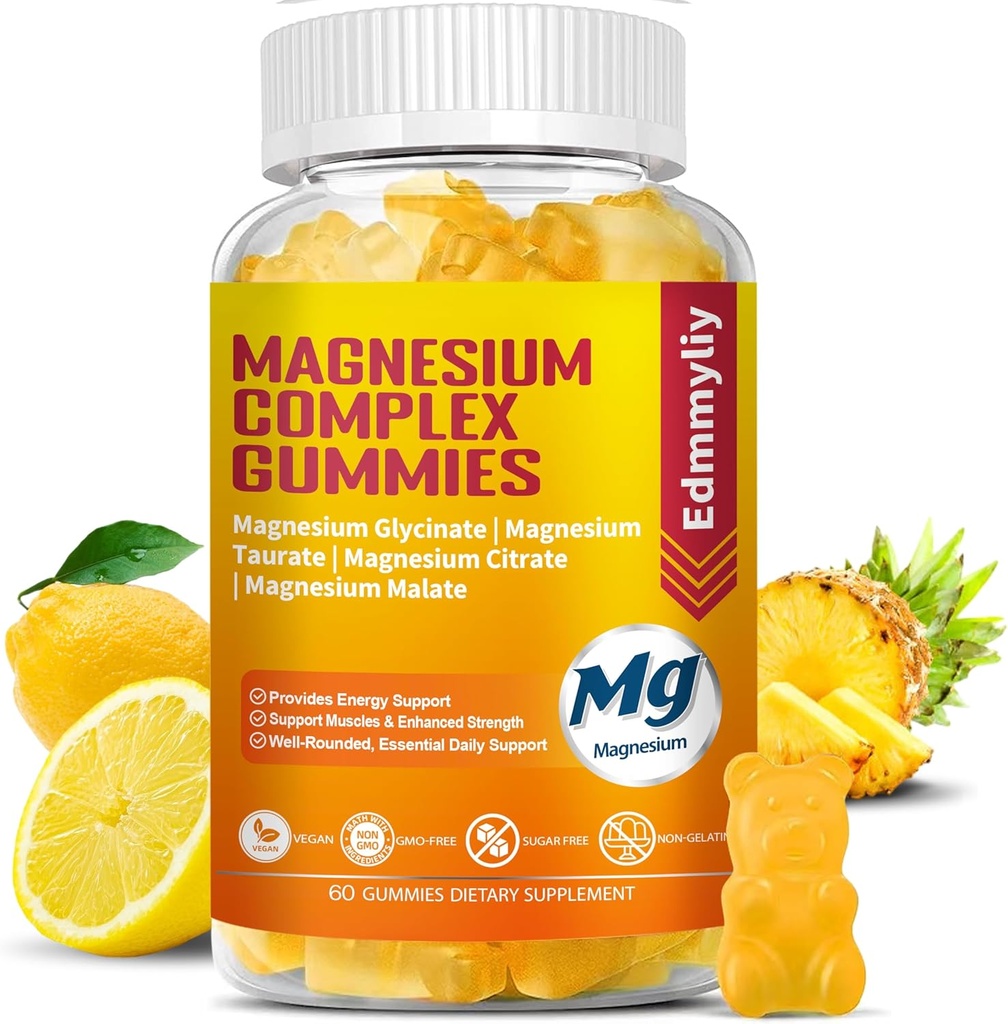 Supplément triple complexe de magnésium pour les femmes et les hommes sans sucre haute absorption Magnésium Glycinat, Taurat, Malate, supplément complexe de citrate avec vitamine B6, B12 & D3 pour...