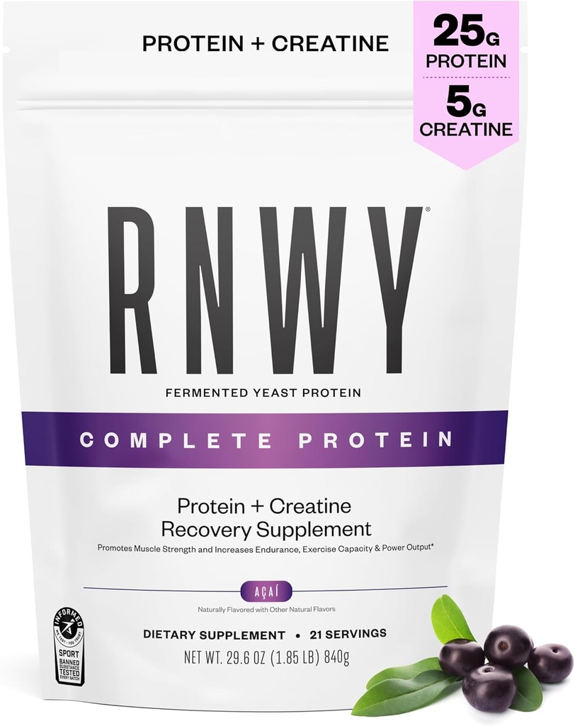 25g Acai Protein + 5g Creatine Powder, Vegan Plant-Based Protein with Digestive Enzymes to Build & Recover, 21 Servings