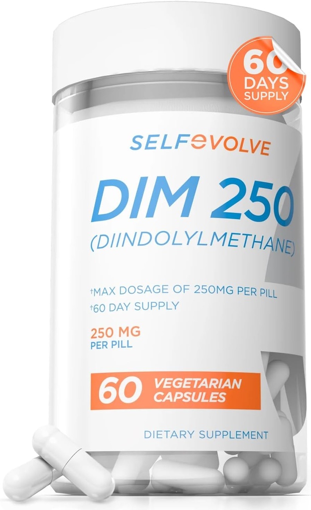 DIM Supplement 250 mg with BioPerine, Estrogen Balance & Hormone Balance for Women & Men, Menopause Supplements for Women, Antioxidant Support, Vegan Capsules, 60 Ct, 2 Month Supply