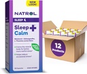 Natrol Sleep+ Calm Melatonine 6mg Met Ashwagandha, L-Theanine en citroenbalsem, Dieetsupplement voor rustgevende slaap en kalmeren de geest, 30 capsules, 30 dagen levering (pakket van 12)