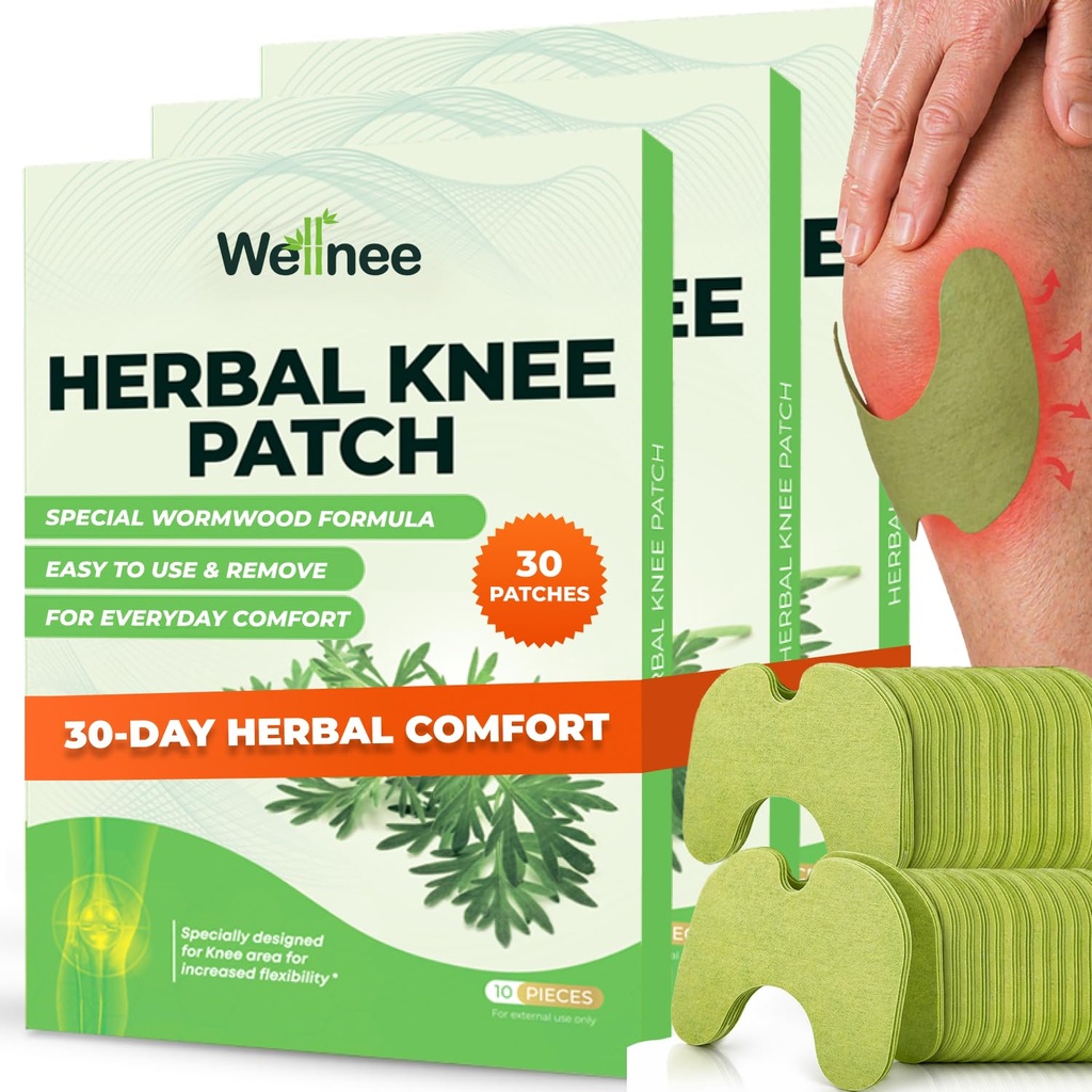 Wellnee Original Herbal Knie Patch - Wellknee Plaster for Knie Support & Muscle Pain - Maximale sterkte voor een tijdelijke verlichting - Kleefwarmte Patches gemaakt met natuurlijke kruiden voor Wellness (30 Pads)