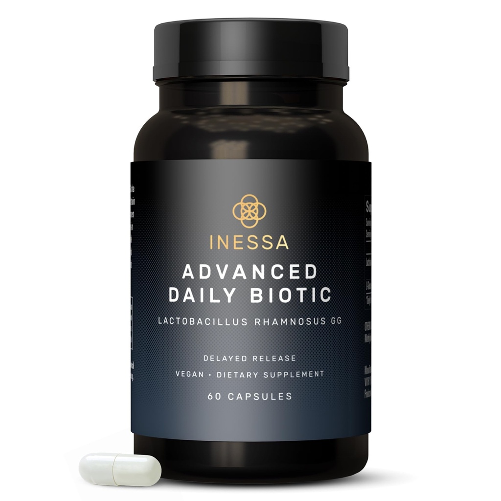 Inessa Daily Biotic - Probiotica voor vrouwen Digestieve gezondheid met vertraagde release technologie - Geavanceerde Probiotica met 10 miljard CFU - Lactobacillus Rhamnosus stam 60 Vegan Capsules voor mannen & vrouwen