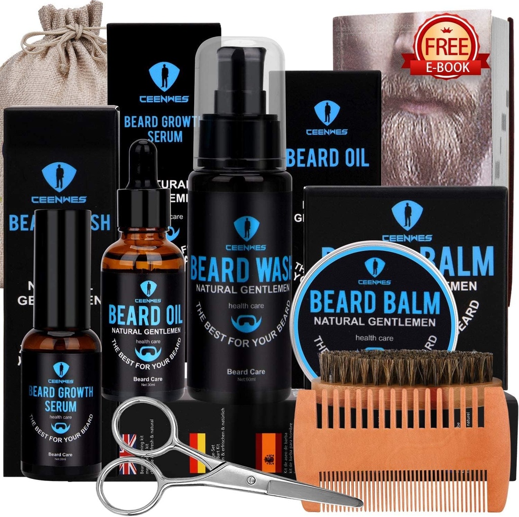 Baard Grooming Kit, Baard Kit met baardolie, Baard Growth Serum, Baard Wash, Baard Balm, Baard Brush, Baard Comb, Baard & Snor Schaar Baard Groei Kit Unieke Gifts voor mannen