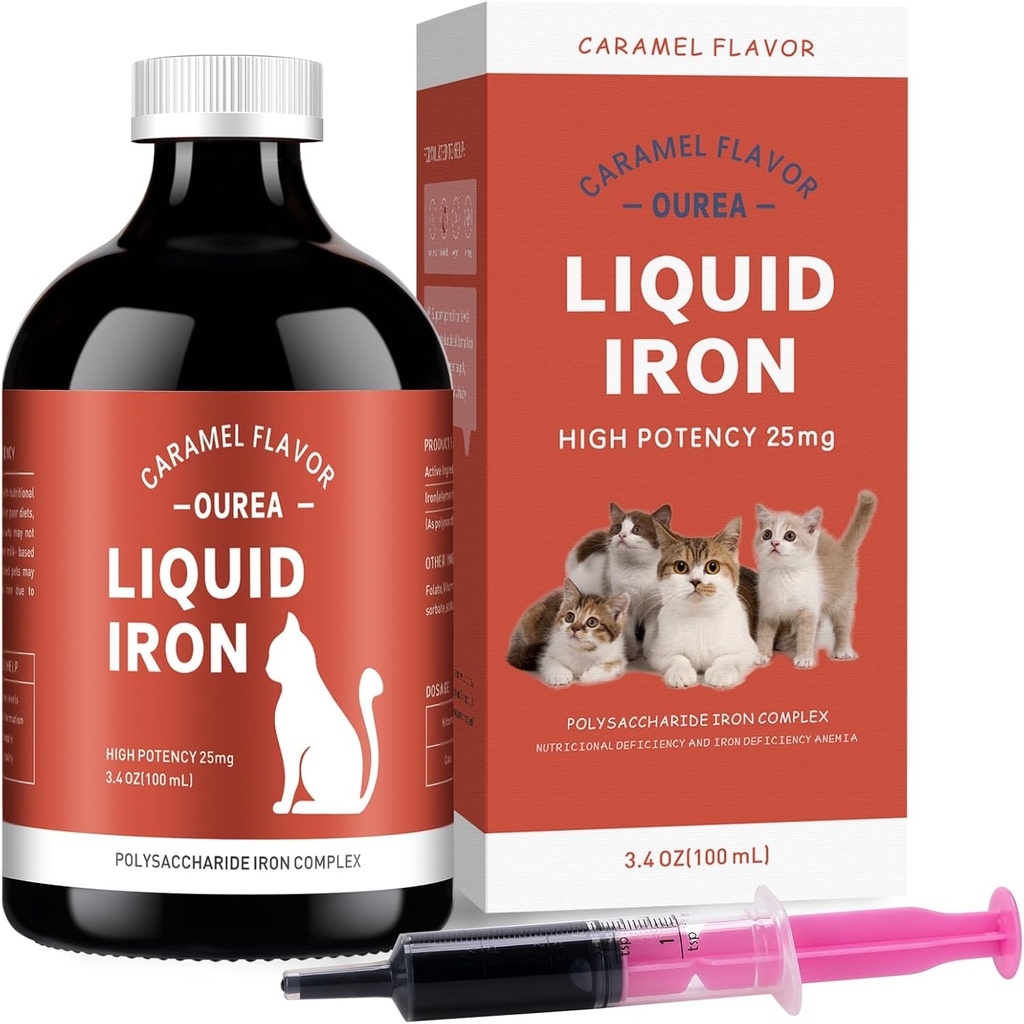 IJzersupplementen voor katten - vloeibaar ijzer voor anemie met kattenvitaminen, ondersteuning ijzer niveaus, bevordering rode cel, Boost energie en vitaliteit in Cat Health, 3.4oz(100ml)