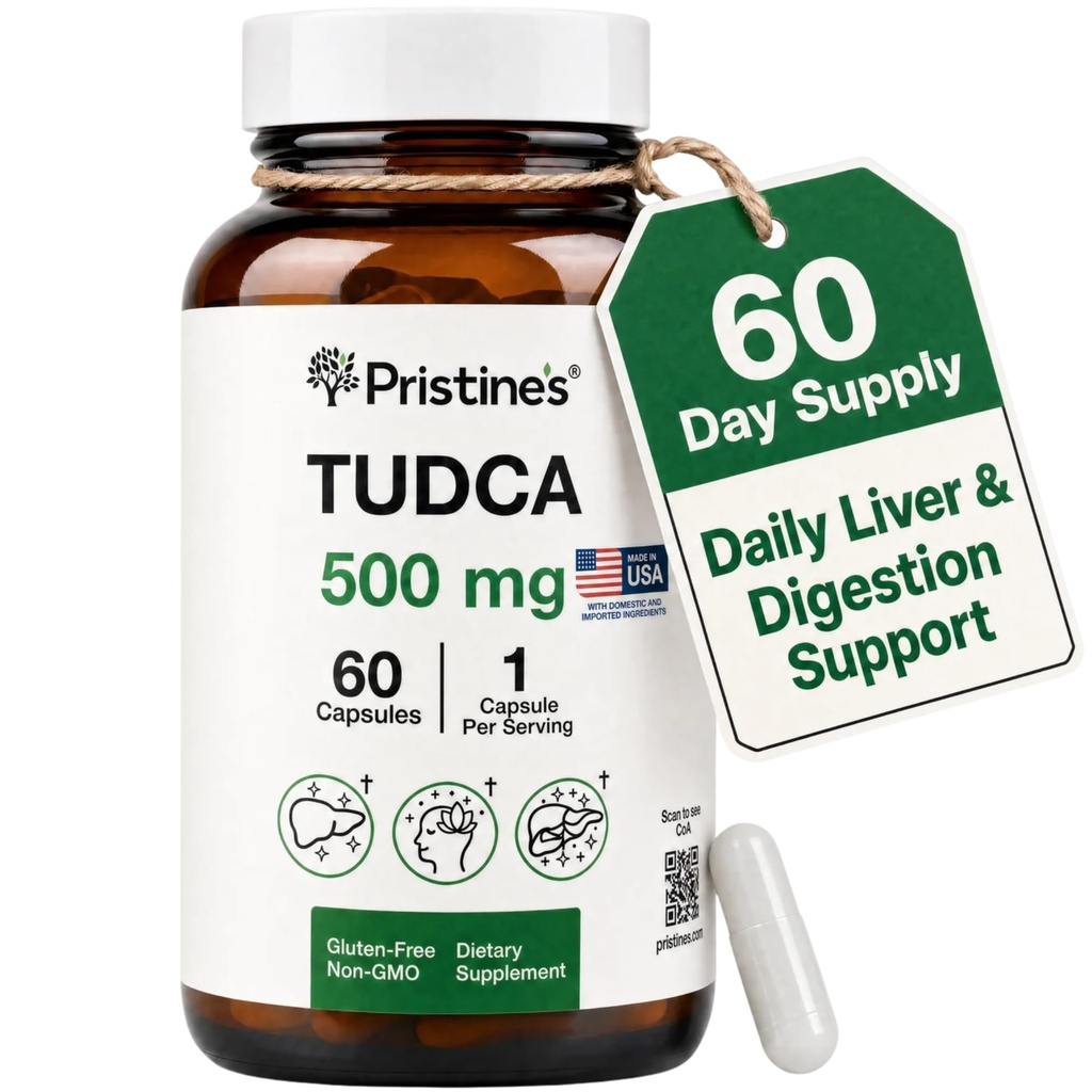 PRISTINE'S Tudca 500MG Leverondersteuning & gezuiverde bilzout supplement Capsules - 60 dagen levering - galblaas leverorgaan & spijsvertering Detox en reiniging ondersteuning supplement - glutenvrij non-GMO