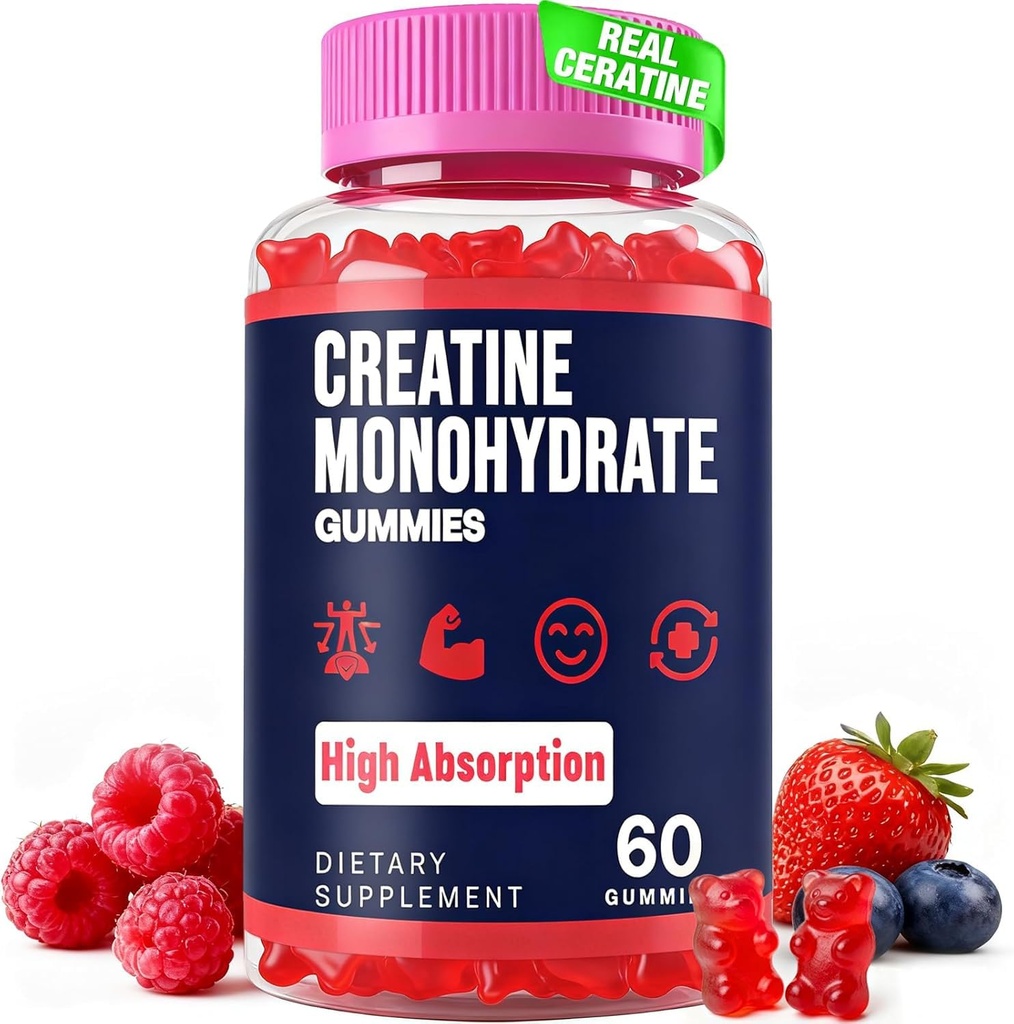 Creatine Monohydraat Gummies for Women & Men, Taurine & B6, Kauwbare Creatina Pre Workout Gummies voor Max Strength & Muscle Growth, Energy, Endurance, Creatine for Men & Women - 1 Fles