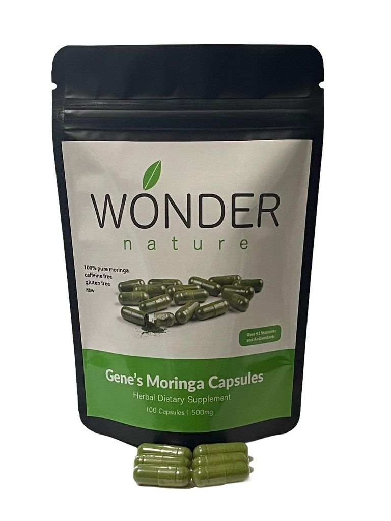 Gene's Moringa Fine Green Powder 100 Veg. Capsules, haute puissance, énergie focale et alerte, augmenter le systym immunitaire