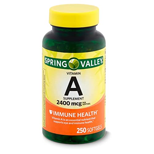 Spring Valley Vitamine A Supplement 2400 mcg- 250 Softgels Pack van 2