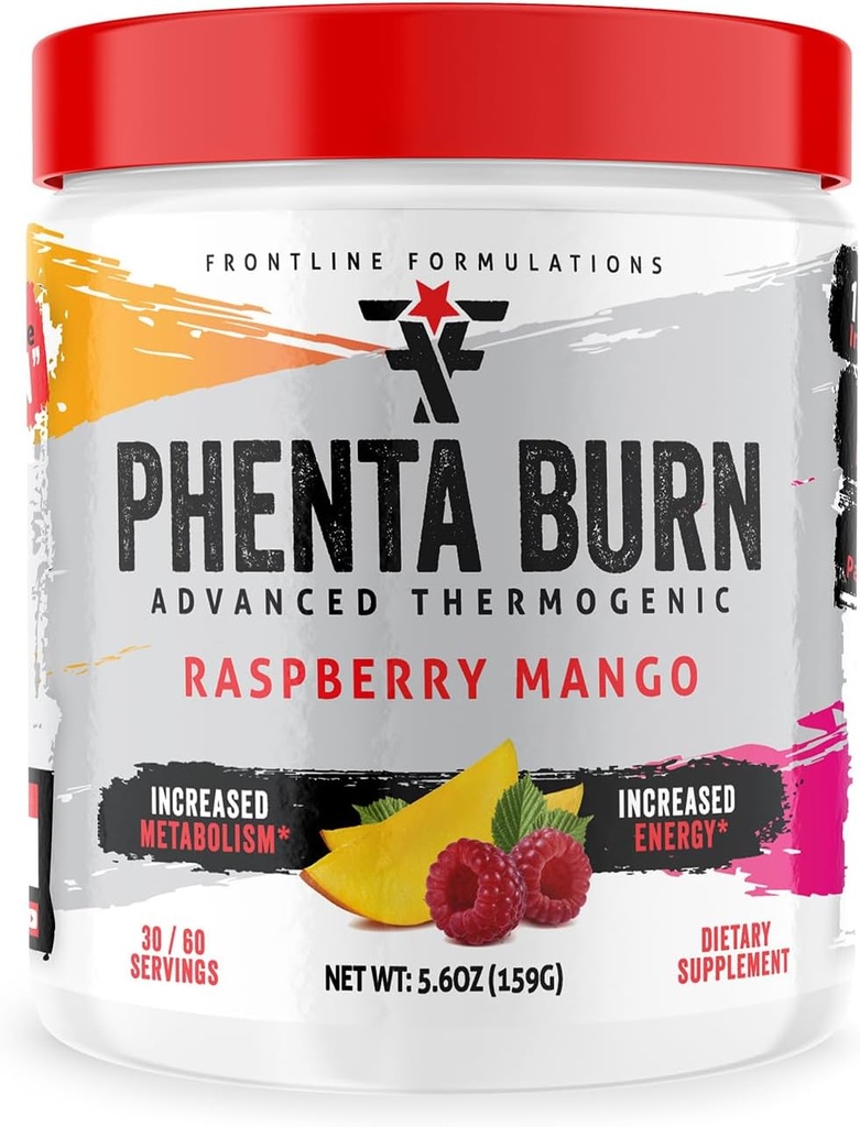 Phenta Burn, verhoogde energie en endurance, verbazingwekkende smaken, Veteren eigendom en Operated (60 porties, Framboos Mango)