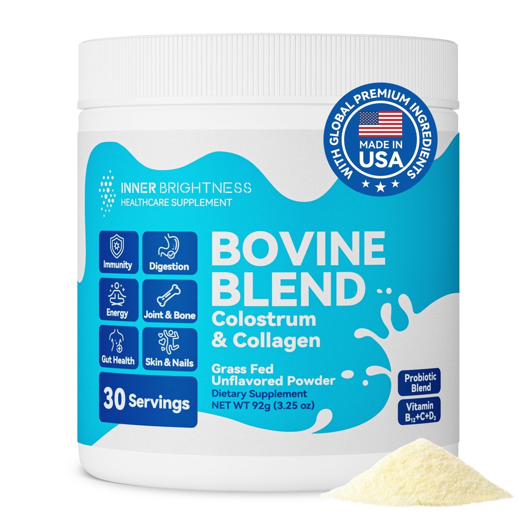 Bovine Colostrum & Collagen Powder for Gut Health, Immuun Support, Hair Growth & Beauty Supplement, Sugar Free 