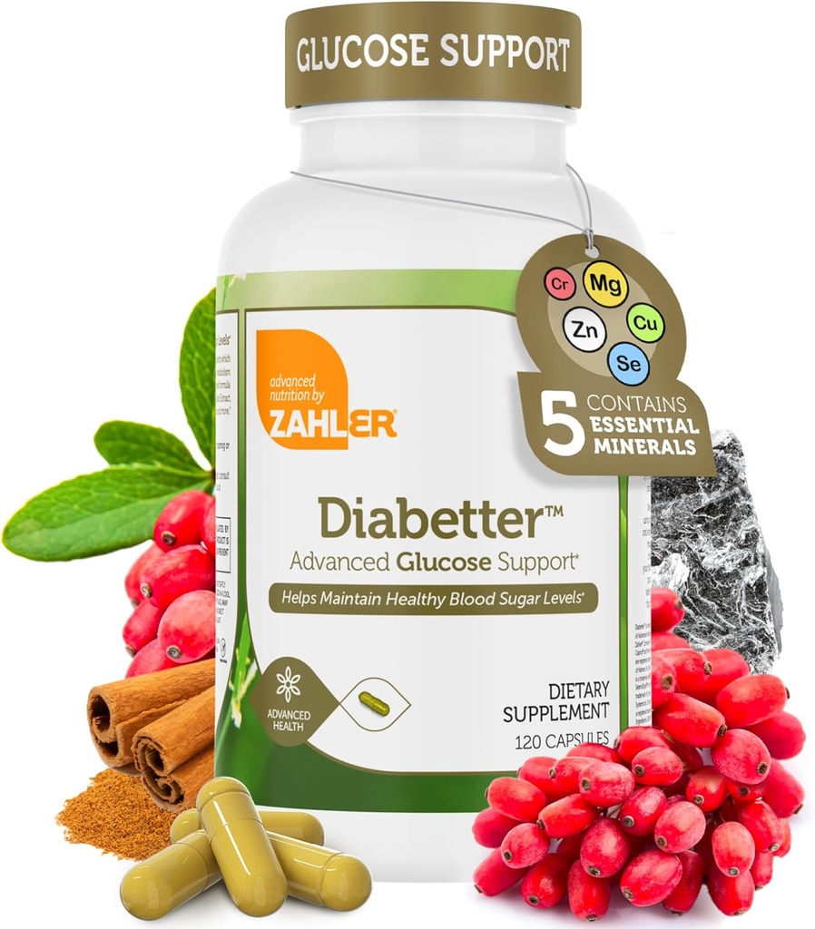 Zahler Diabeter, Advanced Glucose Ondersteuning Supplement met Kaneel, Gecertificeerde Kosher, 180 Capsules