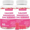 Suikervrij Calcium Magnesium Zink Gummies met VC D3 &B6 &K2.600mg Calcium Gummies met 300mg Magnesium Support Bone & Muscle for Adults and Teens (60 Count (Pack of 2)