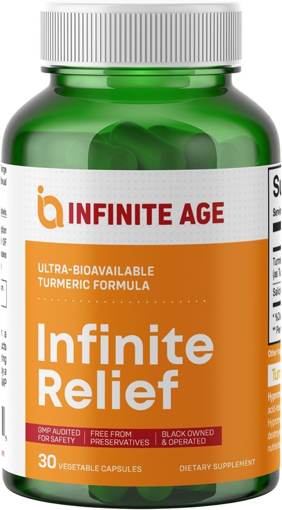INFINITE AGE Infinite Relief Joint Support Supplement, 30 Telling - Made in The USA, Vegan, Glutenvrij, All-Natural - 250mg Kurkuma Extract Plus 240mg Salicine uit White Willow Bark